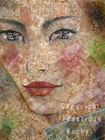 frederique roche tableau serenite kintsugi regard  visage technique mixte collages artwork Une galerie de portrait