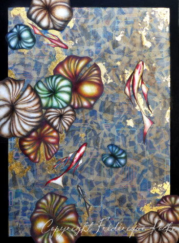 100x73 Série Balade en Sérénité n°1 Frédérique Roche Balade en Sérénité Créations Originales. Technique Mixte. Acrylique, Feuille d'Or, Aquarelle