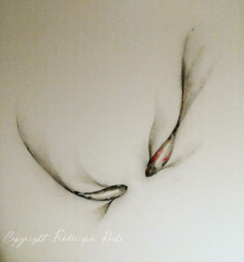 50x50 cm Crayon Encre Frédérique Roche Balade en Sérénité Créations Originales Artiste Peintre, . Technique Mixte. Acrylique, Feuille d'Or, Aquarelle, Crayon et Fusain