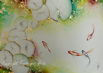 50x70 cm Aquarelle et Feuille d'Or Frédérique Roche Balade en Sérénité Créations Originales Artiste Peintre, . Technique Mixte. Acrylique, Feuille d'Or, Aquarelle, Crayon et Fusain