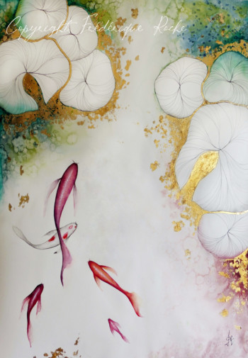 70x50 cm Aquarelle et Feuille d'Or Frédérique Roche Créations Originales Artiste Peintre, . Technique Mixte. Acrylique, Feuille d'Or, Aquarelle, Crayon et Fusain