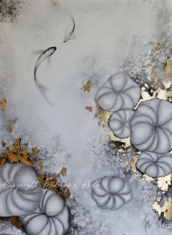 70x50 cm Crayon Fusain Feuille d'or Frédérique Roche Créations Originales Artiste Peintre, . Technique Mixte. Acrylique, Feuille d'Or, Aquarelle, Crayon et Fusain